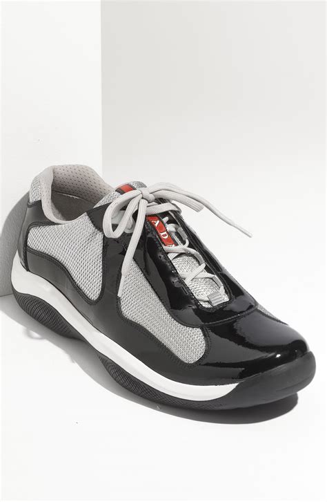 prada high tops black and silver leather and mesh look|prada america's cup women.